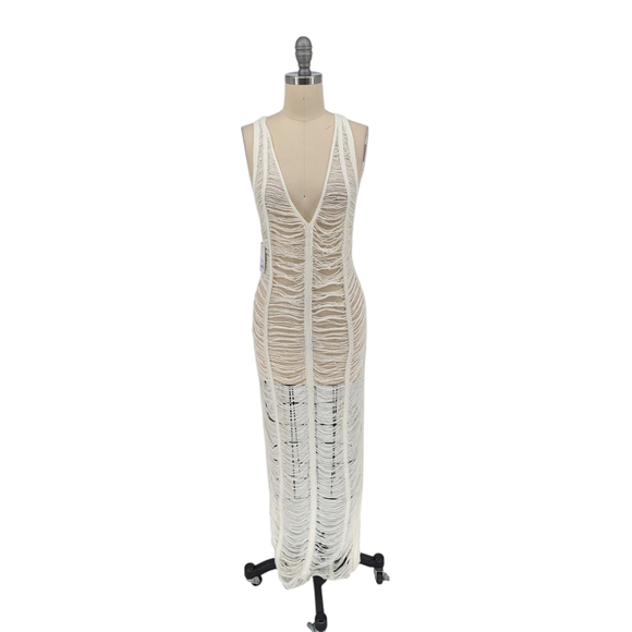 Dresses & Skirts - 00282 Women's Crochet Sexy Maxi Dress Ivory Size Medium Beach resortwear travel